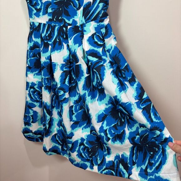 Porridge Anthropologie Blue Roses Floral Dress 2 Pleats Cottage Tea Garden Party - Picture 4 of 15